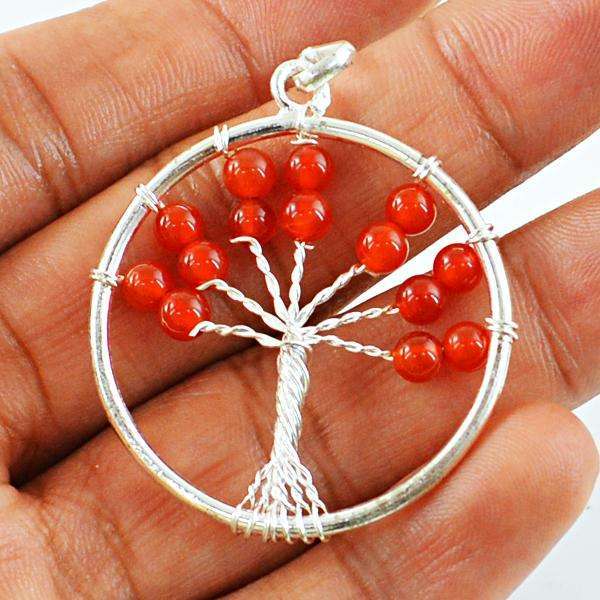 gemsmore:Amazing Natural Red Onyx Round Shape Healing Tree Pendant