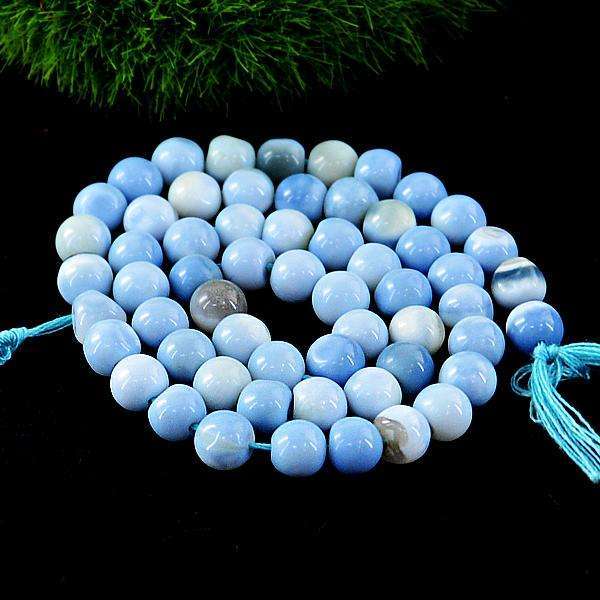 gemsmore:Amazing Natural Round Shape Blue Lace Agate Drilled Beads Strand