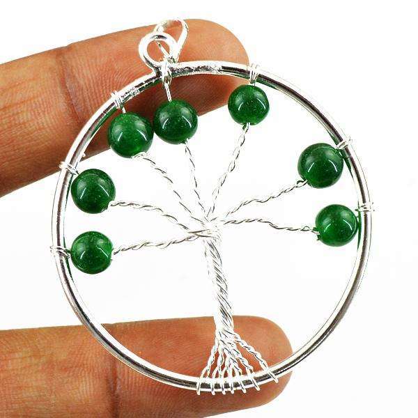 gemsmore:Amazing Natural Round Shape Green Jade Tree Pendant
