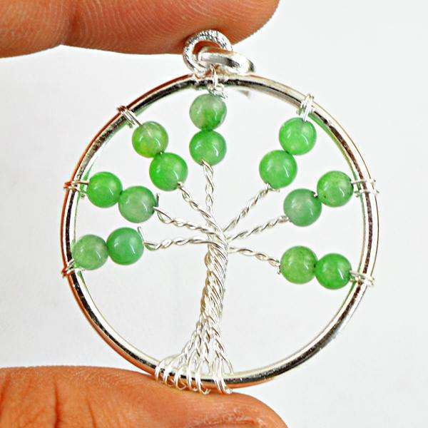 gemsmore:Amazing Natural Round Shape Green Jade Tree Pendant
