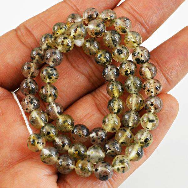 gemsmore:Amazing Natural Round Shape Rutile Quartz Drilled Beads Strand