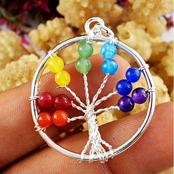 gemsmore:Amazing Natural Round Shape Seven Chakra Healing Pendant