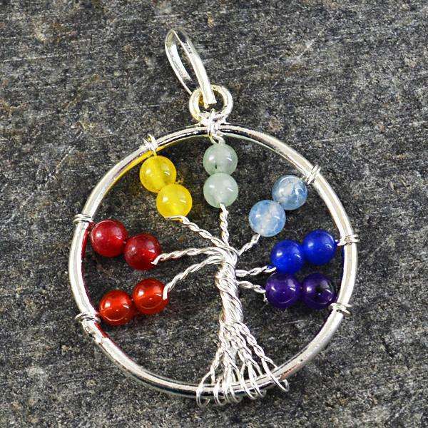 gemsmore:Amazing Natural Round Shape Seven Chakra Healing Tree Pendant