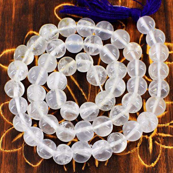 gemsmore:Amazing Natural Round Shape White Quartz Drilled Beads Strand