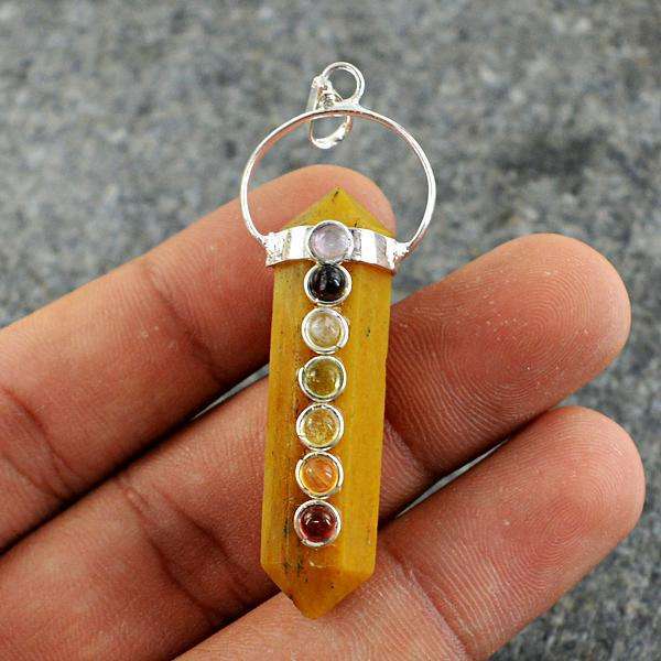 gemsmore:Amazing Natural Seven Chakra Aventurine Healing Point Pendant