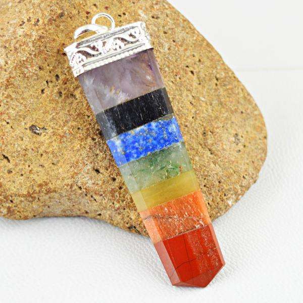 gemsmore:Amazing Natural Seven Chakra Healing Wand Pendant