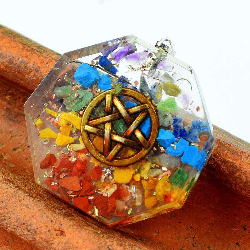 gemsmore:Amazing Natural Seven Chakra Orgone Pendant