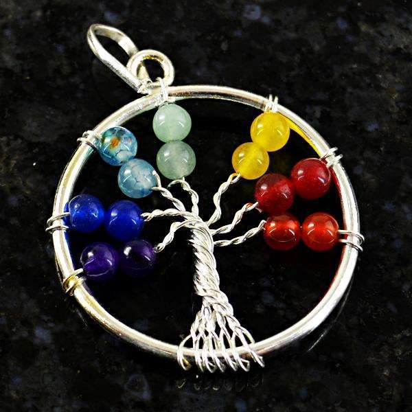 gemsmore:Amazing Natural Seven Chakra Round Shape Healing Tree Pendant
