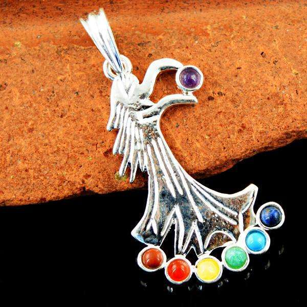 gemsmore:Amazing Natural Seven Chakra Tibet Silver Healing Pendant