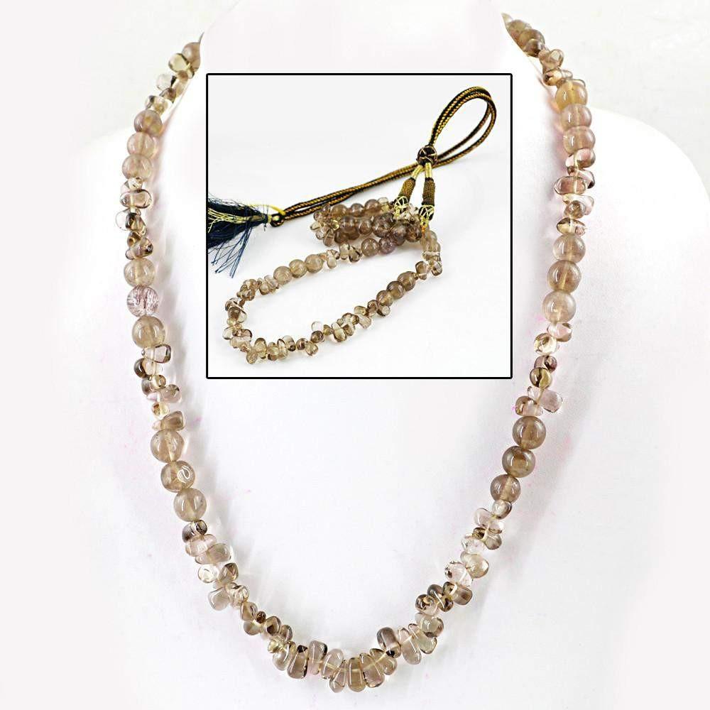 gemsmore:Amazing Natural Smoky Quartz Necklace Single Strand Beads