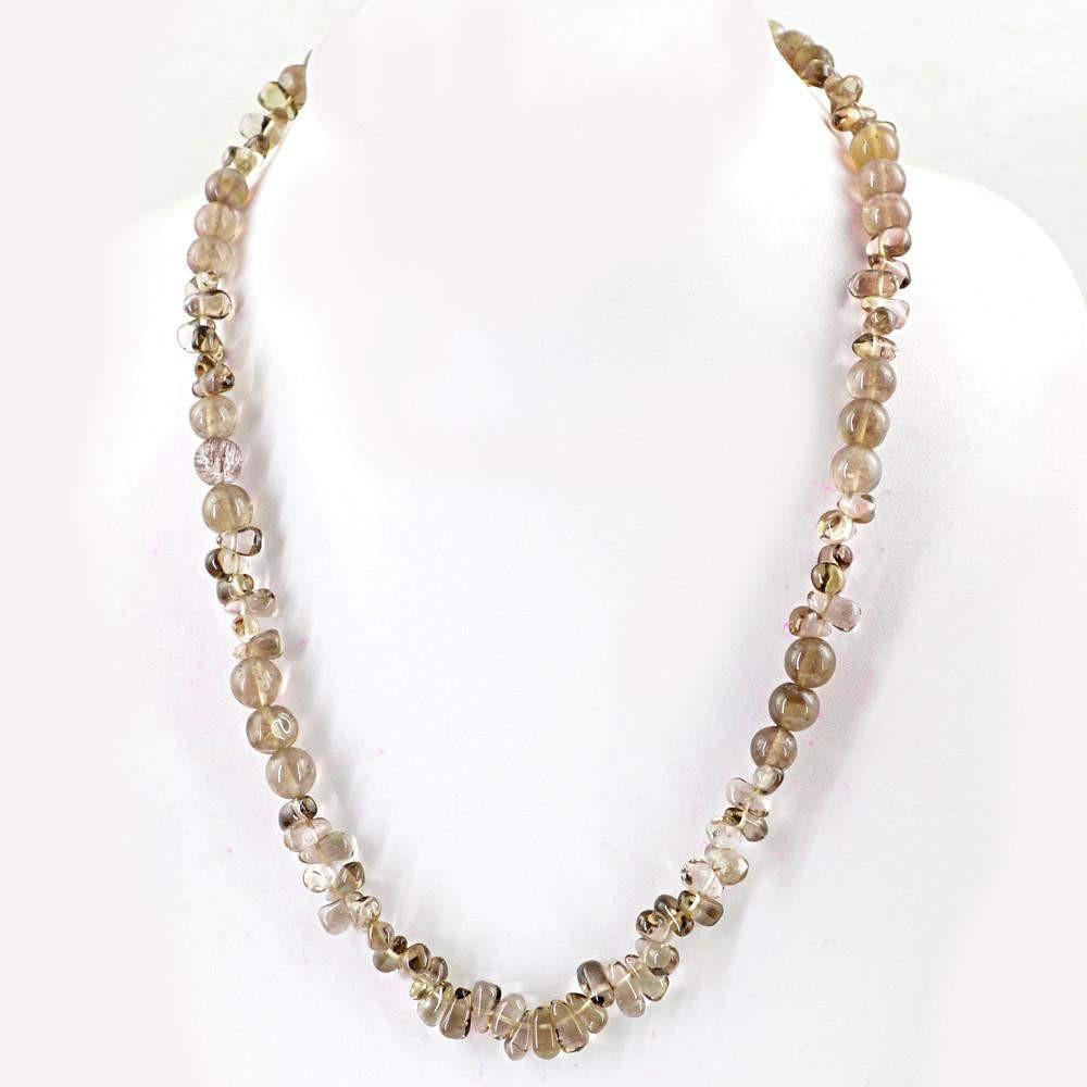 gemsmore:Amazing Natural Smoky Quartz Necklace Single Strand Beads