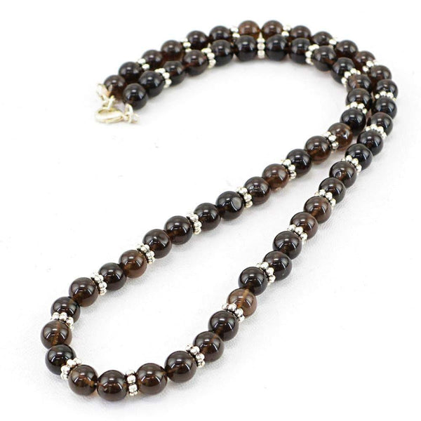 gemsmore:Amazing Natural Smoky Quartz Necklace Untreated Round Shape Beads