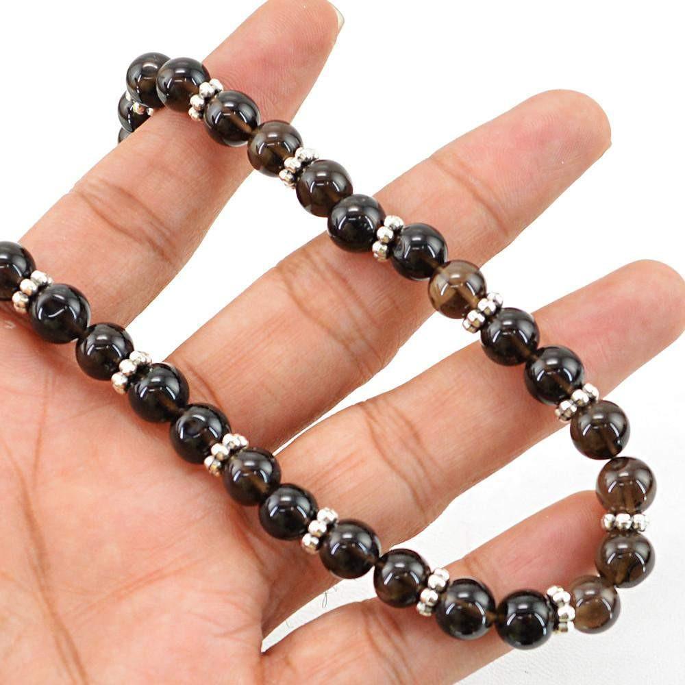 gemsmore:Amazing Natural Smoky Quartz Necklace Untreated Round Shape Beads