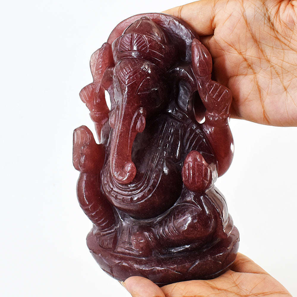 gemsmore:Amazing Natural Strawberry Quartz Hand Carved Lord Ganesha