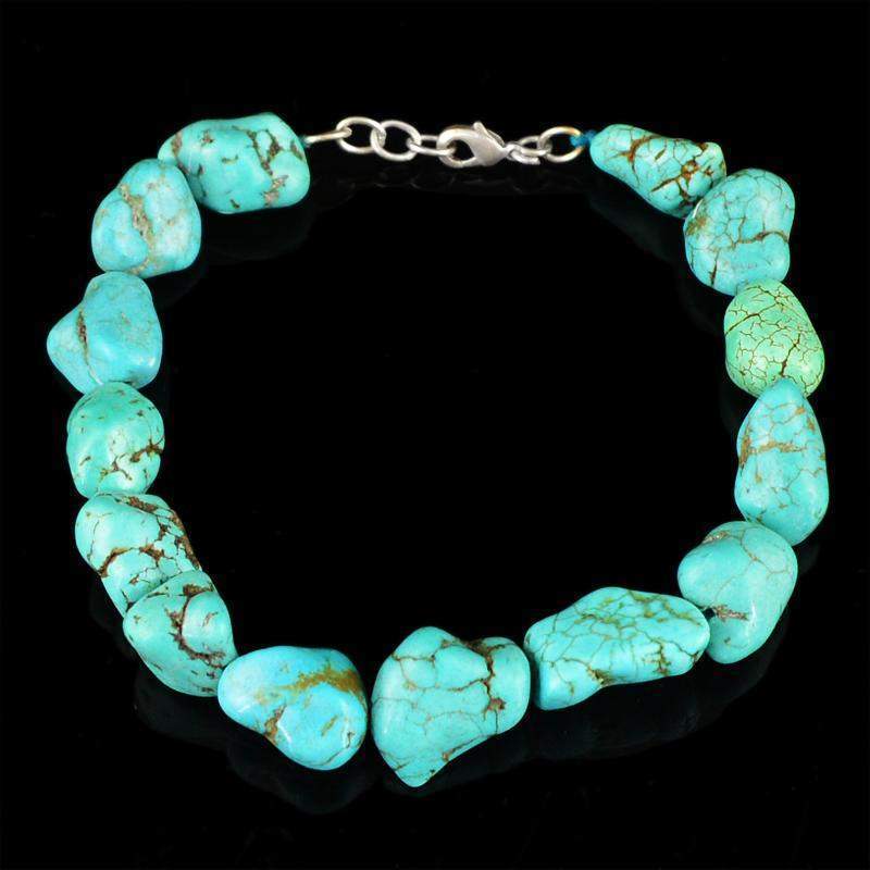 gemsmore:Amazing Natural Turquoise Bracelet Untreated Beads