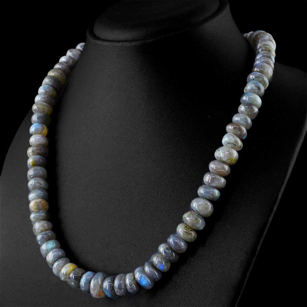 gemsmore:Amazing Natural Untreated Blue Flash Labradorite Necklace Round Shape Beads
