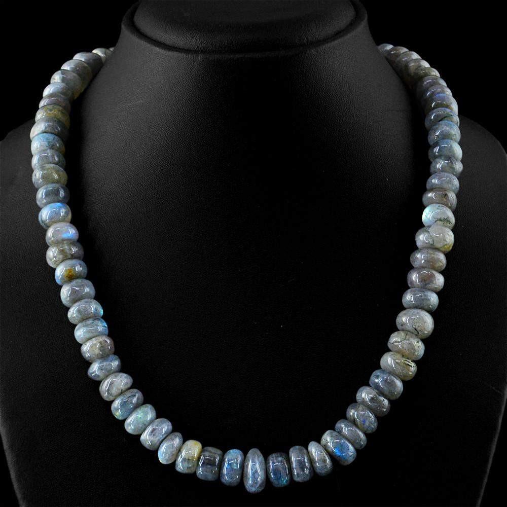 gemsmore:Amazing Natural Untreated Blue Flash Labradorite Necklace Round Shape Beads