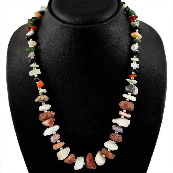 gemsmore:Amazing Natural Untreated Multicolor Agate Beads Necklace