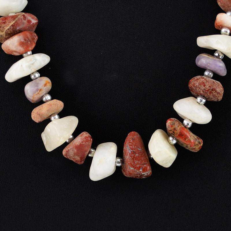 gemsmore:Amazing Natural Untreated Multicolor Agate Beads Necklace