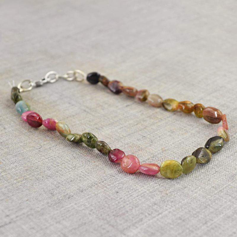 gemsmore:Amazing Natural Watermelon Tourmaline Bracelet Oval Shape Beads