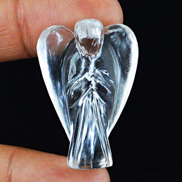 gemsmore:Amazing Natural White Quartz Carved Healing Angel Gemstone