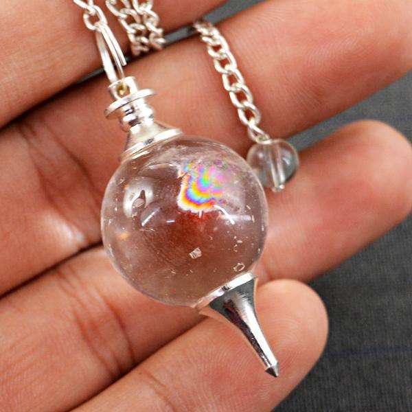 gemsmore:Amazing Natural White Quartz Healing Ball Point Pendulum