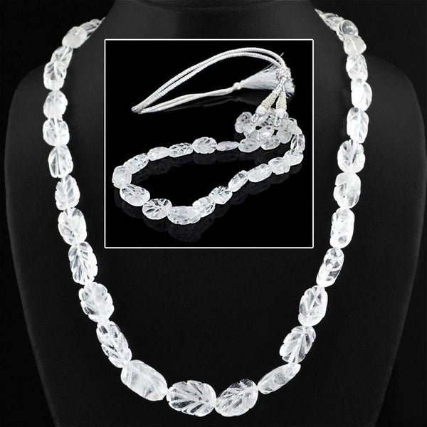 gemsmore:Amazing Natural White Quartz Necklace Carved Hand Made Beads