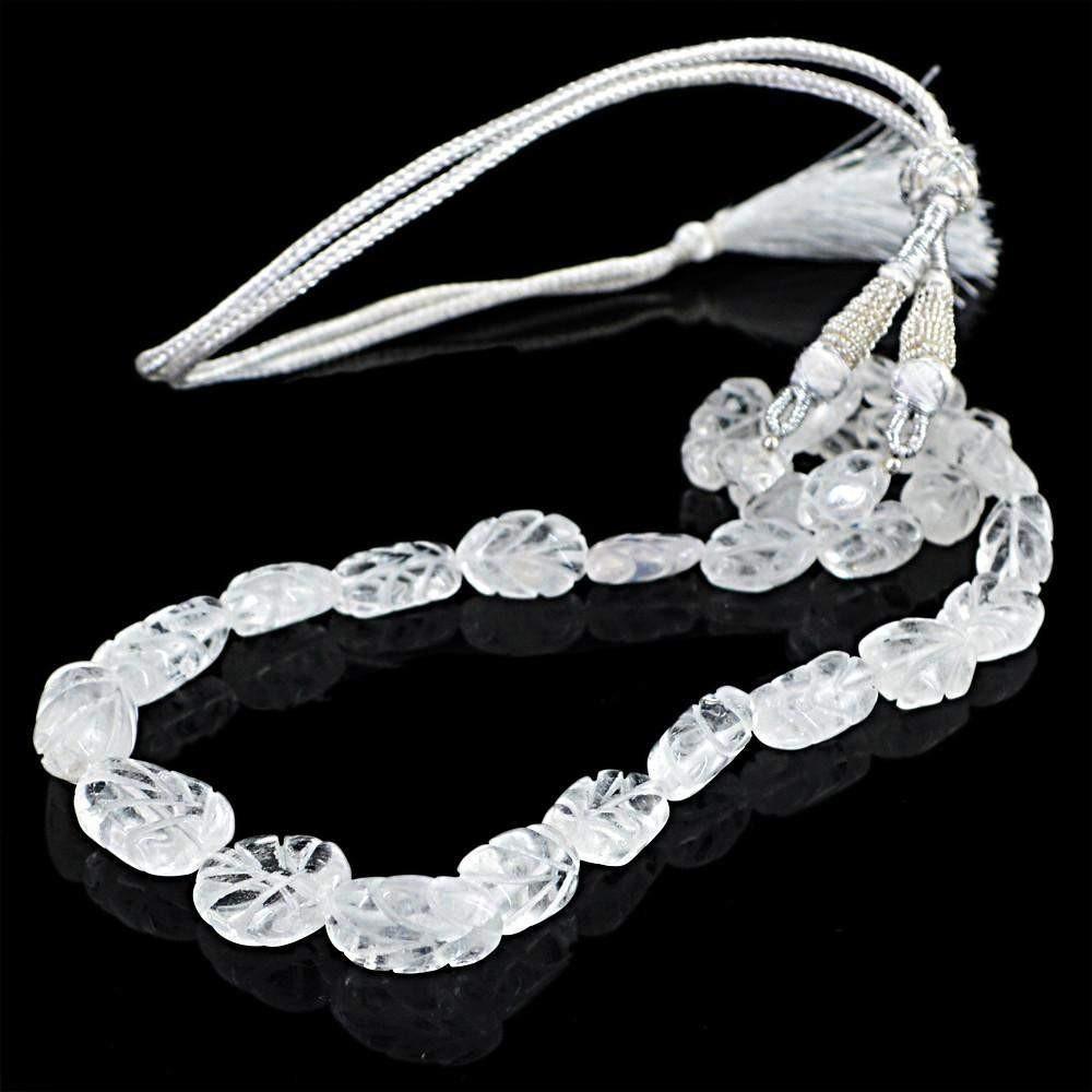gemsmore:Amazing Natural White Quartz Necklace Carved Hand Made Beads