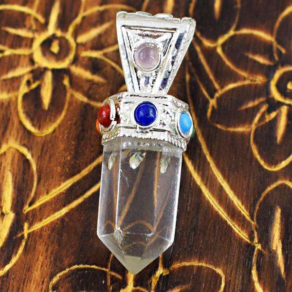 gemsmore:Amazing Natural White Quartz Seven Chakra Healing Point Pendant