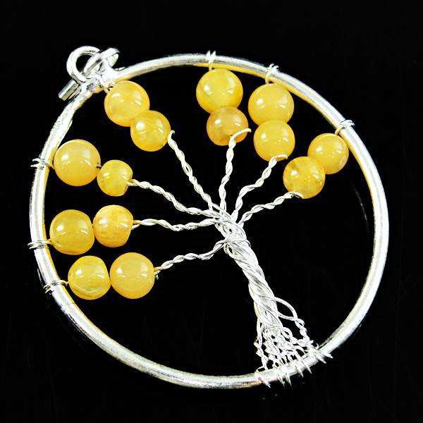 gemsmore:Amazing Natural Yellow Aventurine Round Shape Healing Tree Pendant