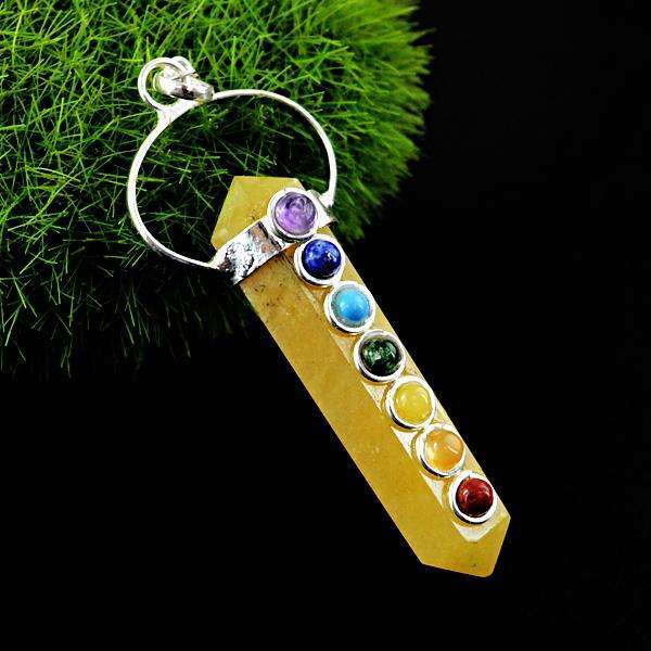 gemsmore:Amazing Natural Yellow Aventurine Seven Chakra Healing Point Pendant