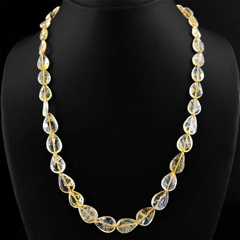 gemsmore:Amazing Natural Yellow Citrine Necklace Untreated Pear Shape Beads