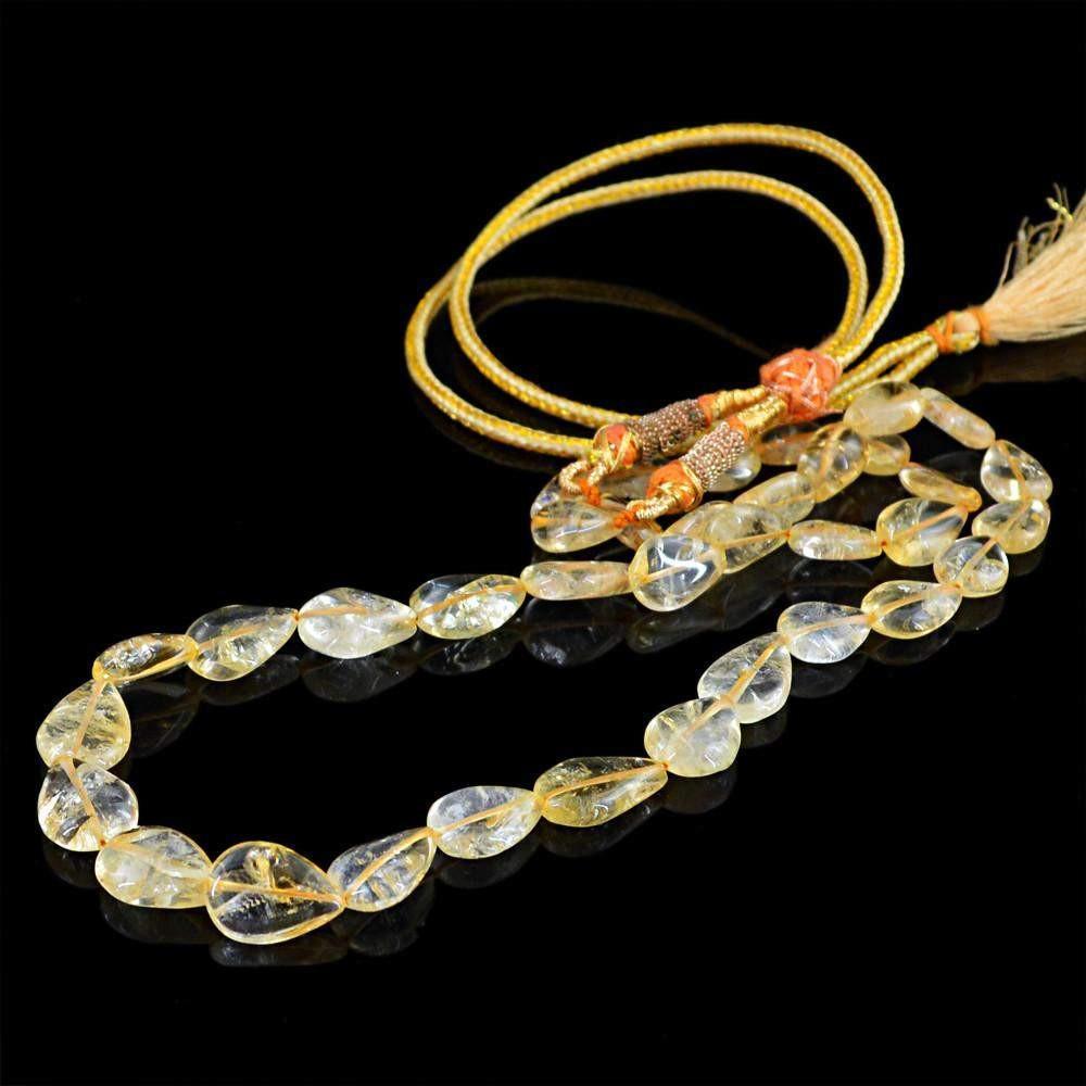 gemsmore:Amazing Natural Yellow Citrine Necklace Untreated Pear Shape Beads