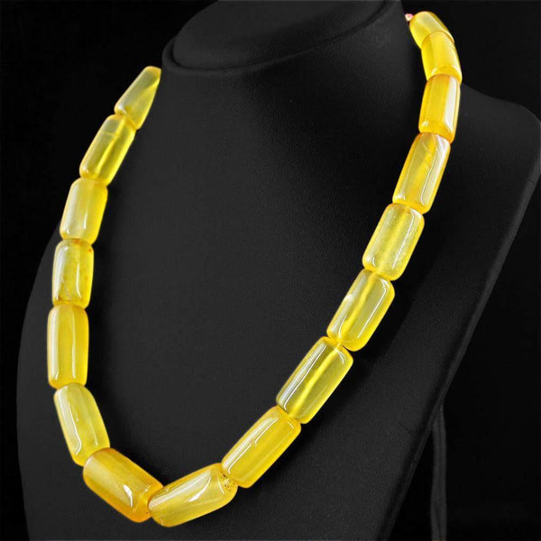 gemsmore:Amazing Natural Yellow Onyx Necklace Untreated Beads