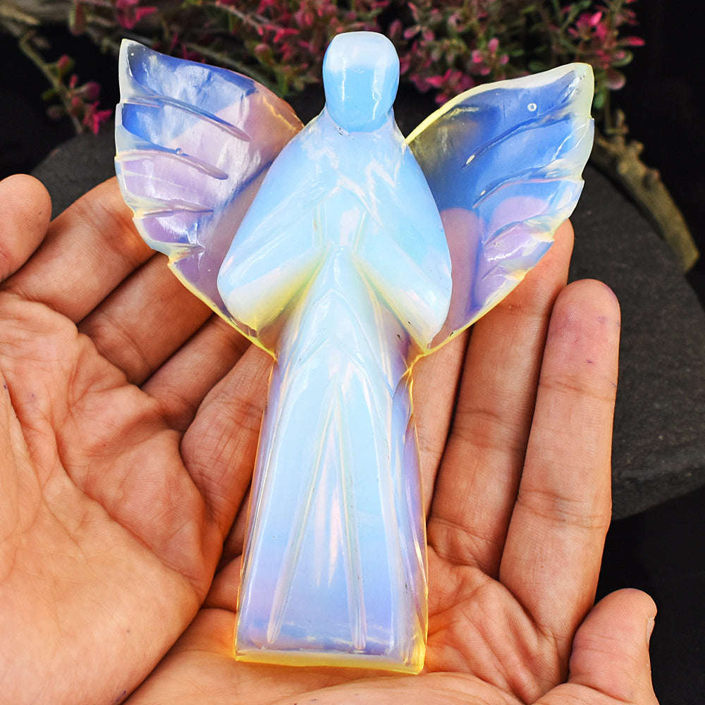 gemsmore:Amazing Opalite Hand Carved Healing Praying Angel