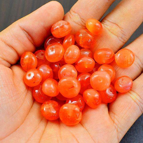 gemsmore:Amazing Orange Carnelian Round Shape Drilled Beads Lot