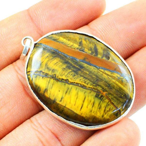 gemsmore:Amazing Oval Shape Golden Tiger Eye Pendant