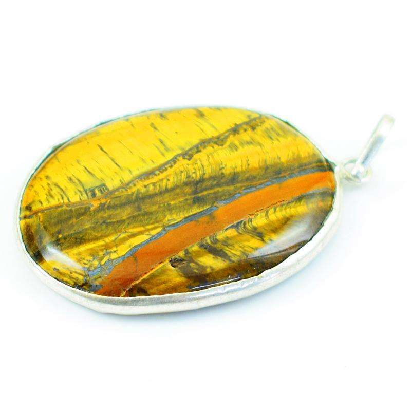 gemsmore:Amazing Oval Shape Golden Tiger Eye Pendant