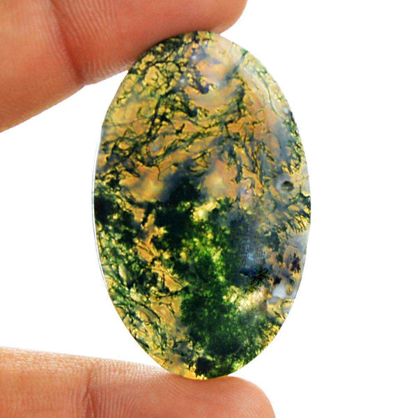 gemsmore:Amazing Oval Shape Green Moss Agate Untreated Loose Gemstone