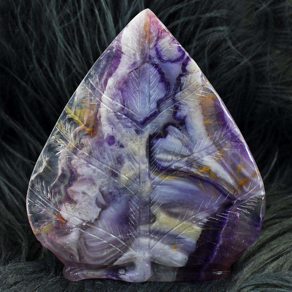 gemsmore:Amazing Picasso Fluorite Hand Carved Genuine Crystal Gemstone Carving Massive Leaf Palm Lord Buddha