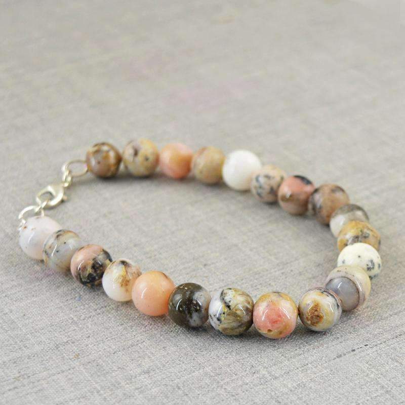 gemsmore:Amazing Pink Australian Opal Beads Bracelet Natural Round Shape