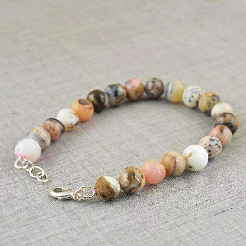 gemsmore:Amazing Pink Australian Opal Beads Bracelet Natural Round Shape