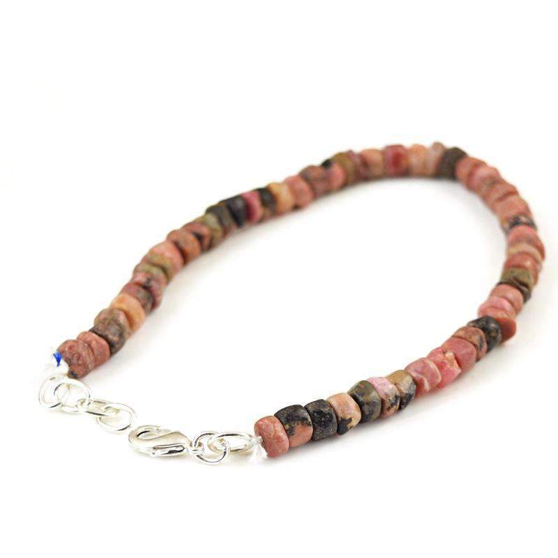 gemsmore:Amazing Pink Rhodonite Bracelet Natural Round Shape Beads