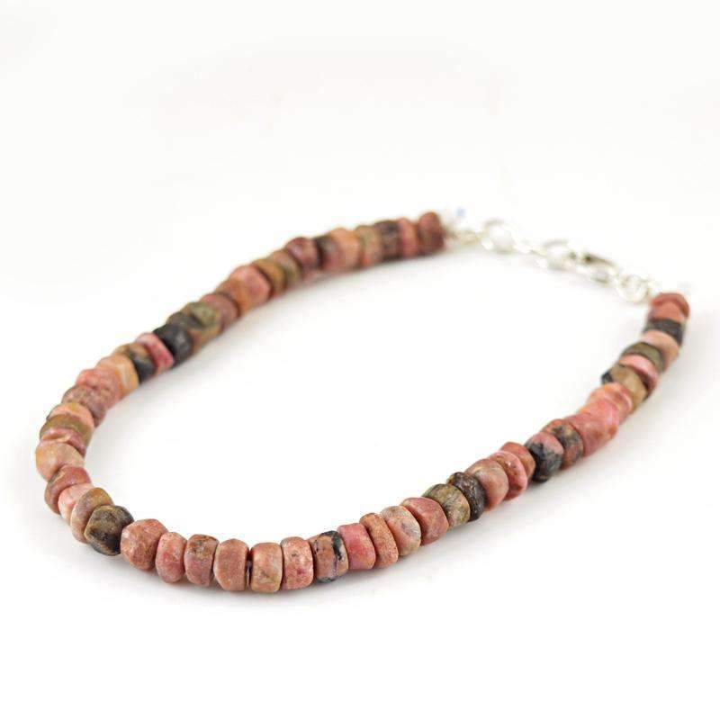 gemsmore:Amazing Pink Rhodonite Bracelet Natural Round Shape Beads