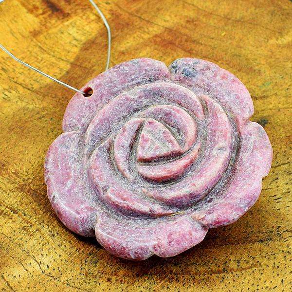 gemsmore:Amazing Pink Rhodonite Hand Carved Flower Rose Drilled Gemstone