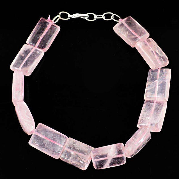 gemsmore:Amazing Pink Rose Quartz Beads Bracelet Natural Untreated