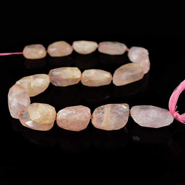 gemsmore:Amazing Pink Rose Quartz Beads Strand Natural Faceted Drilled