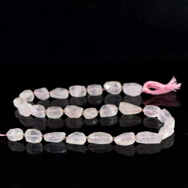 gemsmore:Amazing Pink Rose Quartz Beads Strand Natural Faceted Drilled