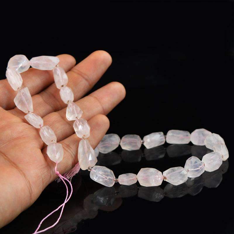 gemsmore:Amazing Pink Rose Quartz Beads Strand Natural Faceted Drilled