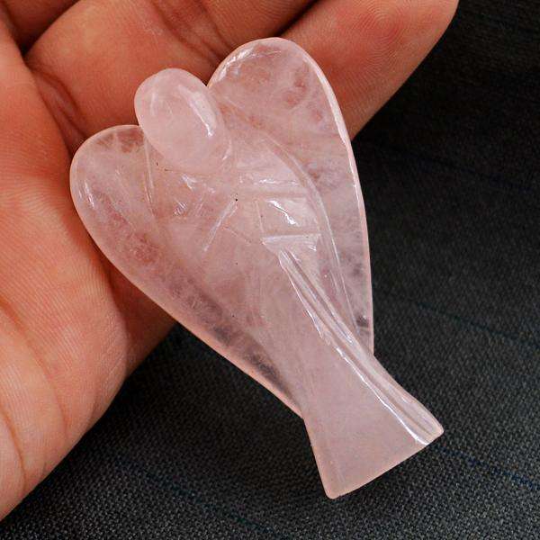 gemsmore:Amazing Pink Rose Quartz Carved Healing Angel Gemstone